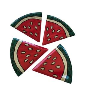 Set Of 4 Watermelon Slices Hard Plastic Plates, Desert Plates, Kids Friendly
